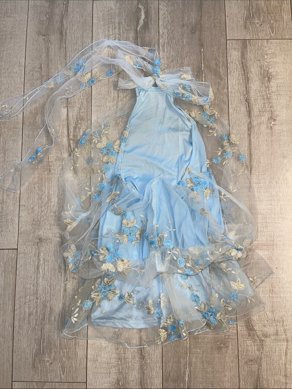 NWOT Light Blue Mock Neck Floral Mini Dress Embellished Appliqué XS - Picture 7 of 9